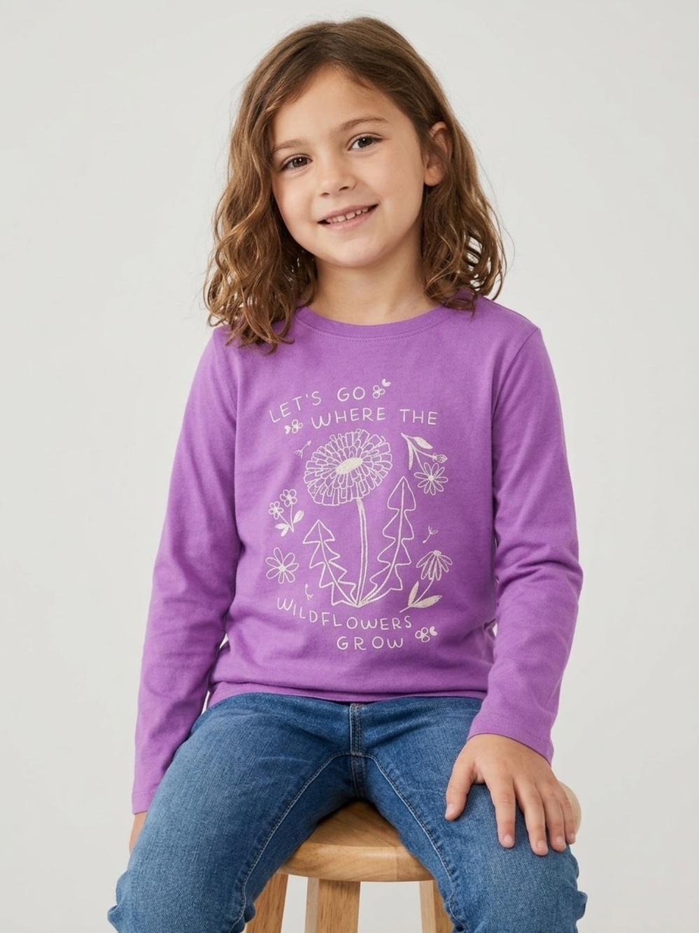 Cat & Jack Purple Wildflower Graphic Long-Sleeve Tee